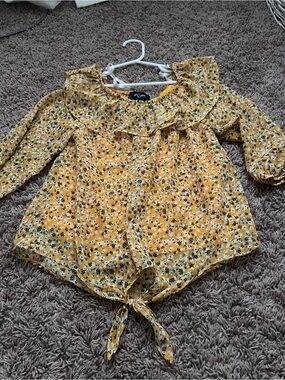 Girls' Yellow Floral Ruffle Tie-Front Top
